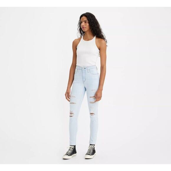 NEW LEVIS Womens 721 High Rise Skinny Jeans Light Wash Distressed Stretch 14 - Picture 1 of 7